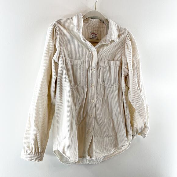 American Eagle Corduroy Button Up Long Sleeve Shirt Jacket Shacket Cream Small - Picture 5 of 5